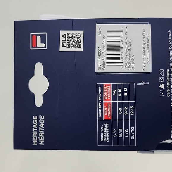 ⭐️3/ $30⭐️ FILA Unisex Crew Sock One Pair White Red Blue Size M - Picture 5 of 6